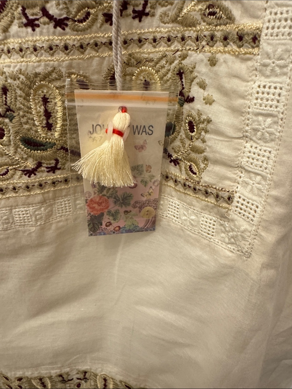 Johnny Was Cream Embroidered Short Sleeve Cotton Blouse - Picture 2 of 3
